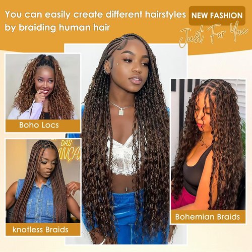 Human Braiding Hair for Boho Braids 100% virgin Human Hair 110g 16-24 Inch Curly Knotless 12A Deep Wave Bulk Bohemian Braiding Hair for 2 Bundles/Pack Extensions (4#-Deep Wave, 16 Inch)