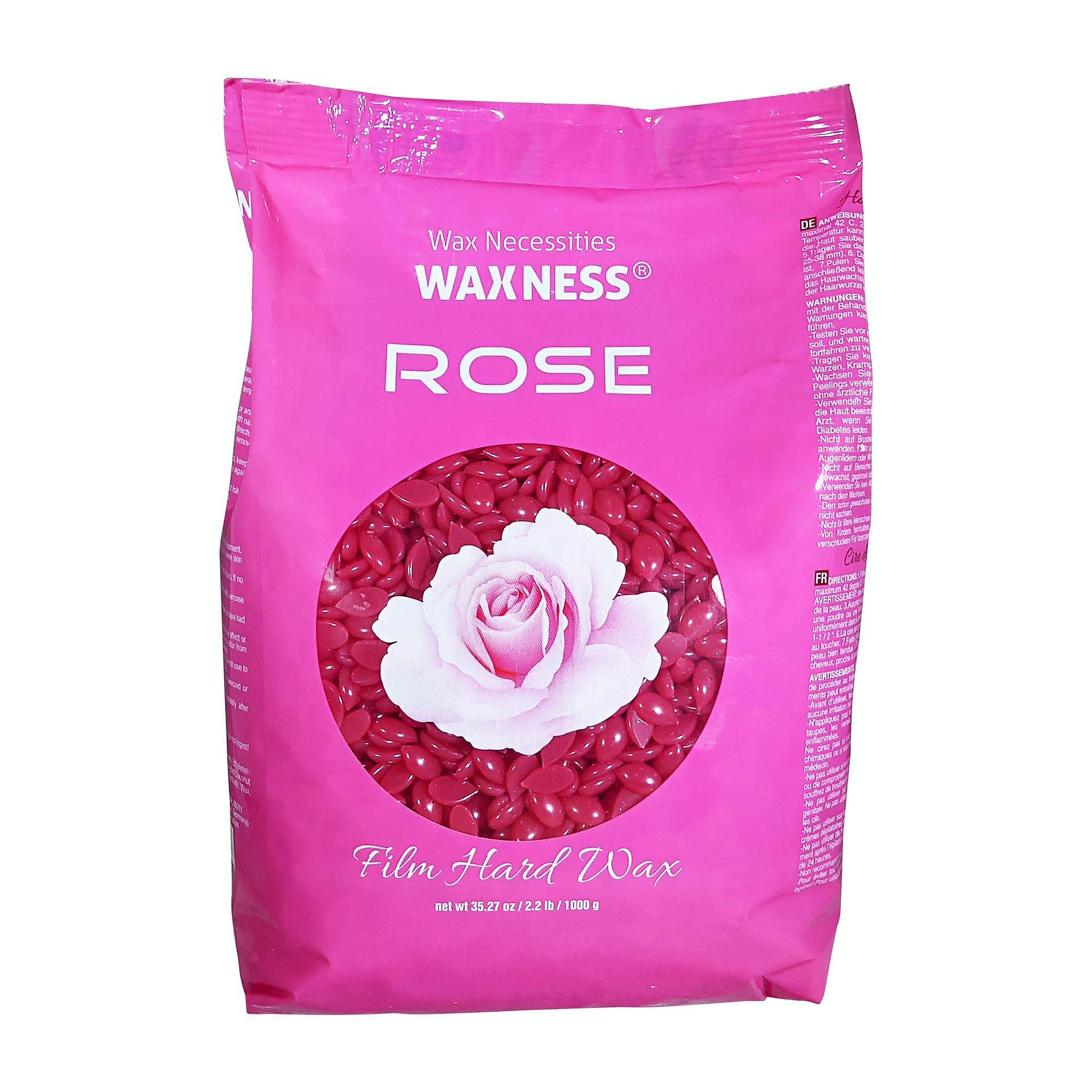 Waxness Film Hard Wax Beads Rose 2.2 lb (1 kg) – Stripless Professional Hard Wax with Rose Scent for Face & Body, Smooth Application – Made in Italy