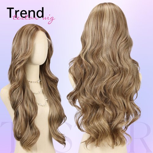 testar Brown Wigs Lace Front Wig Ready to Wear 13x6 HD Glueless Wave Lace Wig for White Women Heat Resistant Synthetic Fiber Wig Long Wavy Wig Natural Black (28 Inch)