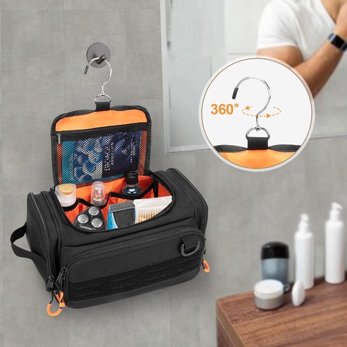 Skiennix Tactical Toiletry Bag - Hanging Travel Dopp Kit Organizer for Men | Black, Perfect for Shaving & Shower Essentials