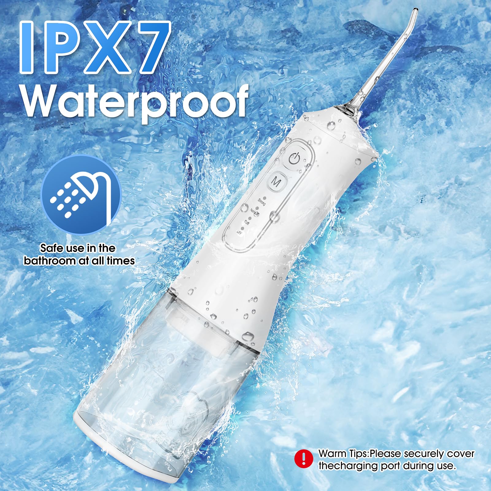 Water Flosser, Rechargeable 300ML IPX7 Waterproof Cordless Portable Oral Irrigator with 4 Modes & 6 Replaceable Jet Tips-Professional Flossing Cleaner for Daily Home Use,Travel,Gums,Braces Care(White)