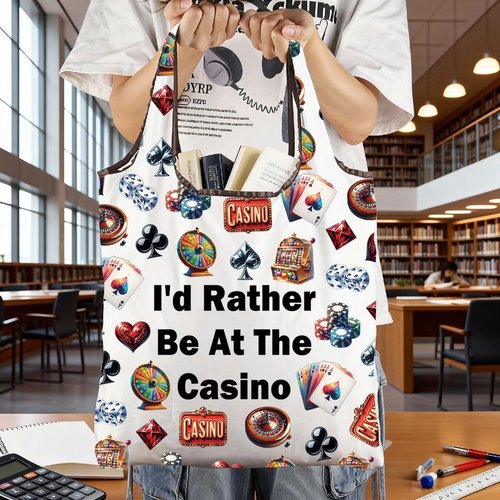 JXGZSO Gambler Gift I'd Rather Be At The Casino Makeup Bag Lucky Dice Pouch Bag Casino Lover Gift (Casino Folding Shopping Bag)