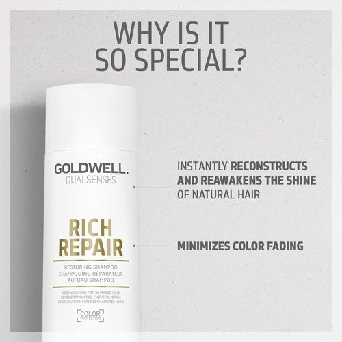 Goldwell Dualsenses Rich Repair Shampoo - Restores Dry, Damaged Hair | 10.1 Fl Oz