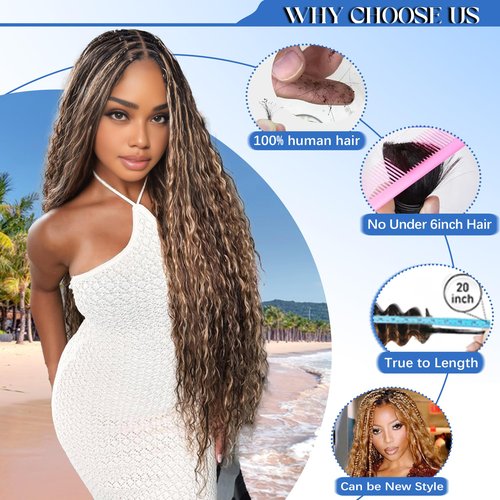 Human Braiding Hair for Boho Braids 18Inch 120g 12A Deep Water Wave Braiding Hair for Curly Boho Hair Braiding Knotless Bulk Bohemian Natural Black