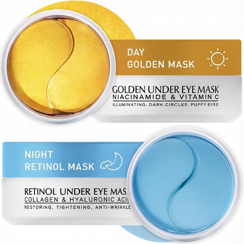 Under Eye Patches Kit: 120 Pcs Retinol & Golden Gel Eye Mask for Dark Circles, Puffiness and Wrinkles - Day & Night Skin Treatment Pads with Niacinamide, Collagen, Hyaluronic Acid & Vitamin C (2 Pack)
