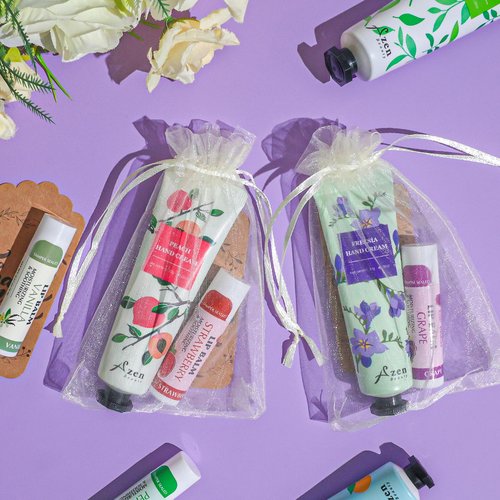 AZEN 8 Sets Bulk Gifts, Hand Cream and Lip Balm Bulk Set with Organza Bag Thank You Card, Baby Shower Wedding Gifts for Guests, Bridal Wedding Favors, Valentines Gift for Women