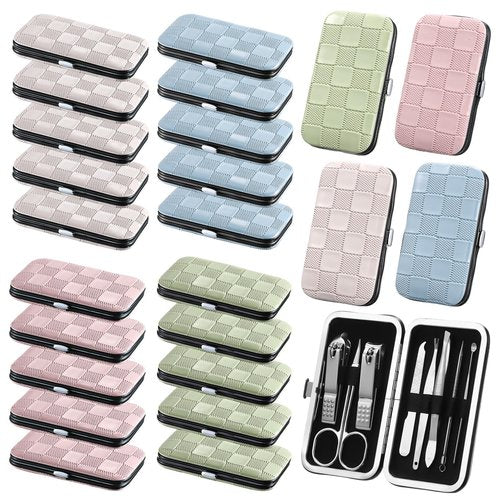 Lanties 24 Sets Manicure Pedicure Bulk Gifts Professional Nail Care Gifts, Travel Nail Clippers Kit 8 in 1 Stainless Steel Pedicure Set with Case Portable Grooming Kits for Women Men(Fresh)