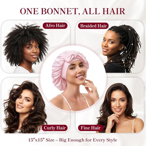 Skiennix Silk Satin Bonnet Hair Wrap - Adjustable Double Layer Night Cover for Curly Hair