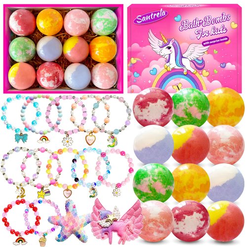 Bath Bombs for Kids Girls with Surprise Toys Inside, Unicorn Bath Bombs with Jewelry Toys Gifts for Girls 3 4 5 6 7 8 Years Old Birthday Christmas, Handmade Bubble Fizzies Bath Ball (Package May Vary)