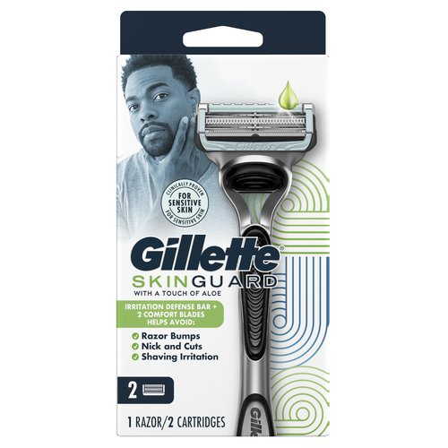 Gillette SkinGuard Razors for Men, 1 Razor Handle and 2 Razor Blade Refills, Designed for Men with Sensitive Skin, Razor Bumps, and Shaving Irritation