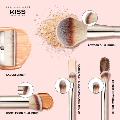 KISS NEW YORK Professional Dual Ended Complexion Brush for Blending and Even Application, Angled Sculpting Applicator for Concealer, Foundation, Setting Powder