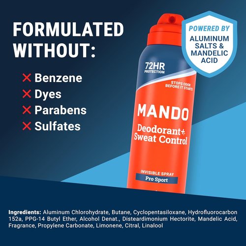Mando 72 Hour Sweat & Odor Control Spray for Men - Invisible Antiperspirant Deodorant | Low Irritation Formula - 2 Pack