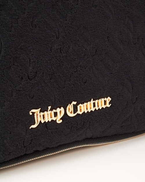 Juicy Couture Black Makeup Bag - Velour Cosmetics Organizer with Hanging Hook for Travel Essentials