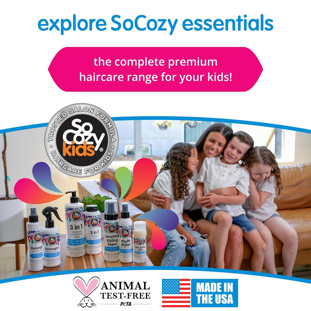 SoCozy Kids Sensitive Styling Foam - Gentle Hold Foam for Straight or Curly Hair | Rosemary Scent (6 fl oz)
