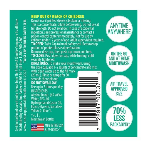 Crest Scope Mouthwash Concentrate, Travel Size Mouthwash, Original Mint Flavor, Helps Freshen Breath, 2 Pack -50 ml Squeeze Bottles