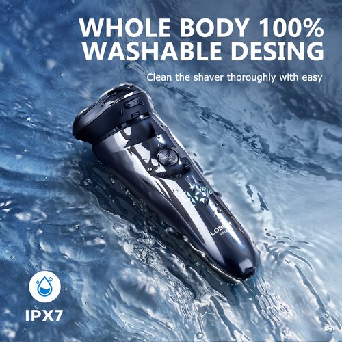 LOBINH Electric Razor for Men, 3D Rechargeable Waterproof IPX7 Electric Shaver for Men Wet & Dry, Cordless Rotary Razor with Beard Pop-up Trimmer, 1 Hour Fast Charging, 4D Floating Head