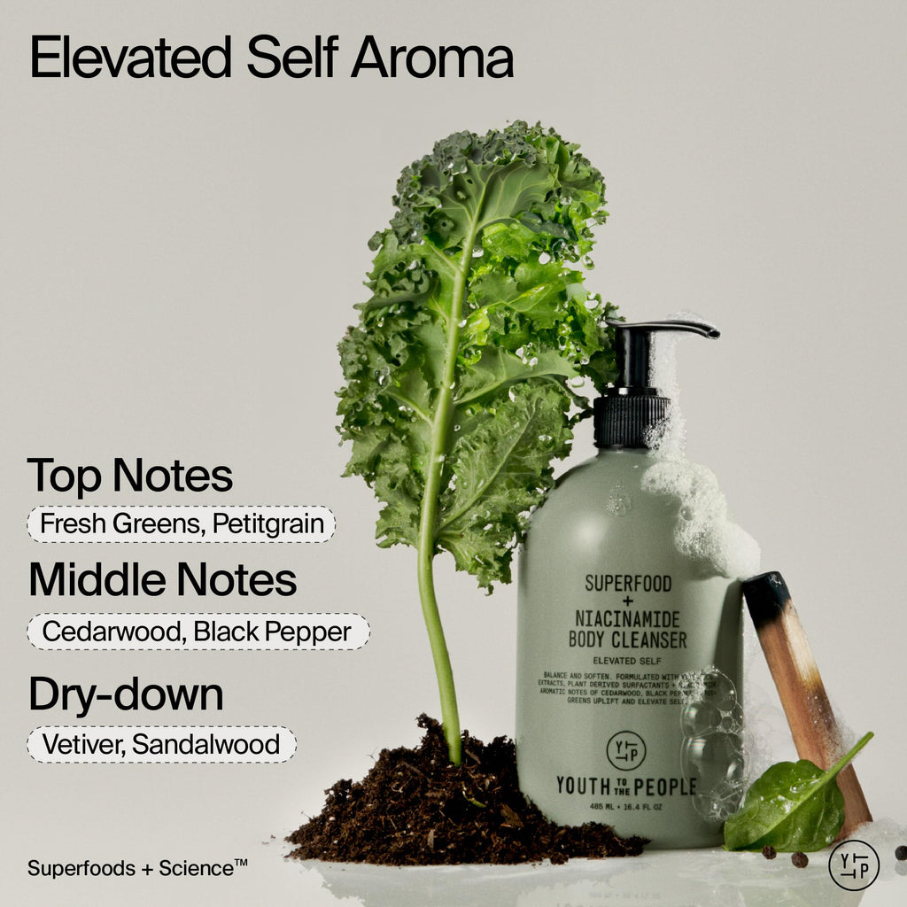 Youth To The People Superfood + Niacinamide Body Wash, Travel Size (2.5 fl oz), Kale + Green Tea Cleanser with Nourishing Vitamins + Antioxidants, Improves Skin Texture + Dullness, Scented, Vegan