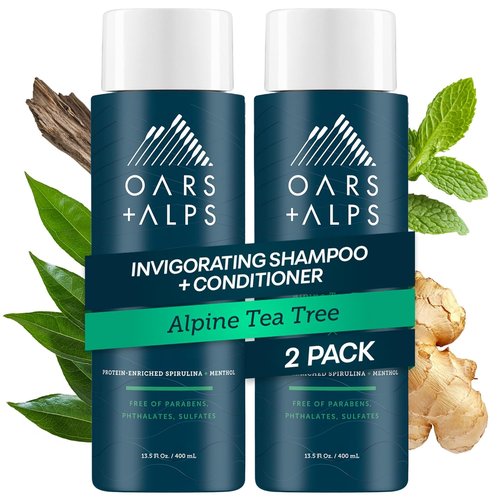 Oars + Alps Men's Sulfate-Free Hair Shampoo - Nourishing Formula with Witch Hazel & Tea Tree Oil | 13.5oz