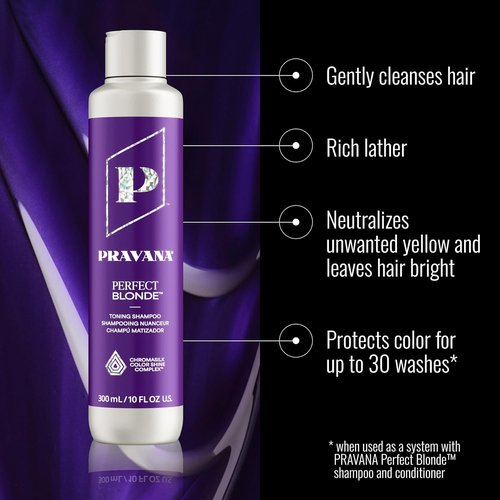 Pravana The Perfect Blonde Purple Toning Shampoo - Neutralizes Brassy Tones | Enhances Shine & Protection | Vegan & Sulfate-Free