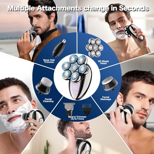 Head Shavers for Bald Men, Electric Razor for Men, IPX8 Waterproof Dry/Wet Bald Head Shaver with 10000 RPM High-Speed Motor, Rechargeable Head Razor with LED Display, Perfect for Home & Travel