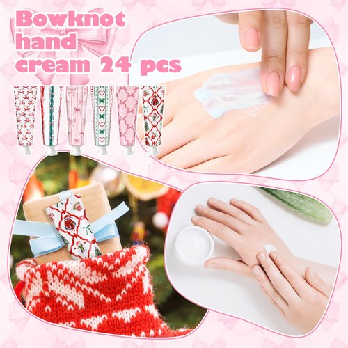24 Pcs Pink Bow Hand Cream Gifts Bulk Valentine Party Favors for Women Coquette Pink Bow Mini Hand Lotion Travel Size Moisturizer Cream for Dry Cracked Hands Coquette Party Favors for Coworker