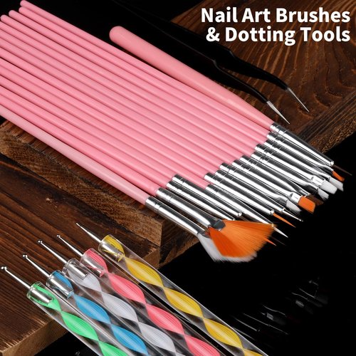 FANDAMEI Nail Design Kit, Nail Art Kit, 15 PCS Nail Brushes For Nail Art, Nail Art Tools, Rhinestones For Nails, Nail Stickers, Pearl Chrome Nail Powder, Chrome Powder For Nails, Nail Design Tools