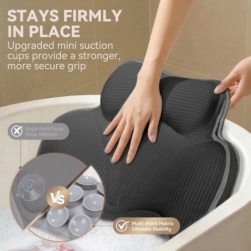 Bathland Bath Pillows for Tub - Luxury Bathtub Pillow Neck, Head, Back Support, Soft 5D Mesh Fabric and Non-Slip Suction Cups & Quick Dry, Comfort Fits All Tubs, Relaxation Spa Gift, Grey