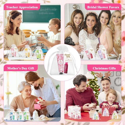 120PCS Bulk Gifts For Women, Lip Balm Bulk and Hand Cream Gift Set with Organza Bags, Thank You Cards, Party Favors For Bridal Wedding, Baby Shower, Christmas Gift Stocking Stuffers