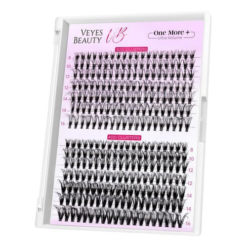 VEYESBEAUTY Lash Clusters UltraVolume Individual Lash Extensions One More+ 3D Layered DIY False Eyelash Tray 30D+40D Volume Cluster Lashes for Self Application at Home