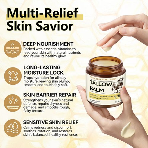 Taoscare Beef Tallow for Skin, Organic Tallow and Honey Balm for Face, Natural Face Moisturizer, Grass Fed Beef Tallow Skin Care Cream Body Butter, Deep Hydrate and Nourish Dry Skin