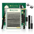 KEYYOULASH Lash Clusters Kit Thick 120pcs 8-18MIX Lash Extension Kit Volume Lash Clusters with Bond and Seal,Remover,Applicators for DIY Eyelash Clusters at Home (KY01 Kit)