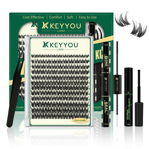 KEYYOULASH Lash Clusters Kit Thick 120pcs 8-18MIX Lash Extension Kit Volume Lash Clusters with Bond and Seal,Remover,Applicators for DIY Eyelash Clusters at Home (KY01 Kit)