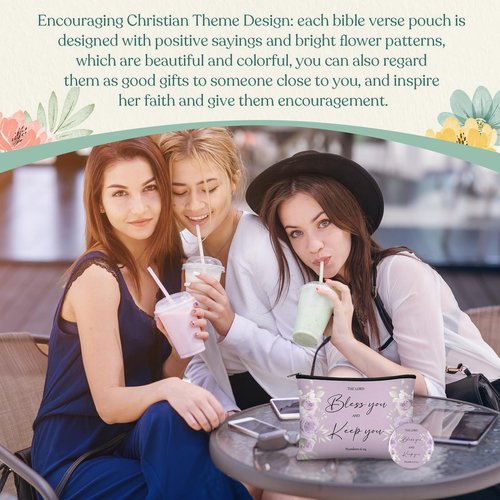 Abbylike 40 Pcs Christian Gift for Women Include 20 Bible Verse Makeup Bags 20 Christian Compact Mirrors Inspirational Religious Scripture Gift for Mom Sister Birthday Christmas(Retro Style)