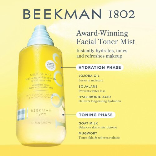 Beekman 1802 Milk Shake Facial Toner - Fragrance-Free & Non-Comedogenic | 2 oz + 8 oz Bottles - Soothes Redness