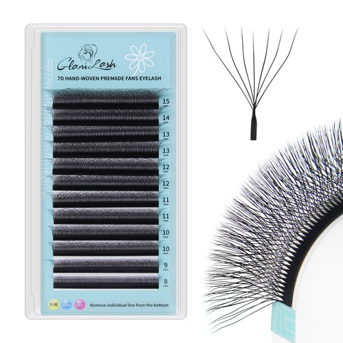 GLAMLASH W Eyelash Extensions 7D Russian Volume Premade Fan Natural Soft Matte Black False Lashes Professional Salon Supplies(7D,0.07,D,13mm)