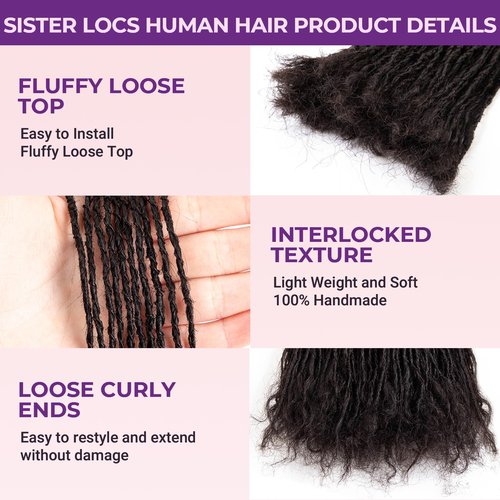 8-12 Inch Sister locks Human Hair Handmade Interlock Locs Curly Tips Sister Loc Real Human Hair Microlocs Extensions Permanent Dreadlock Extensions Natural Soft Looking (0.2cm,10 Inch-20 Strands)