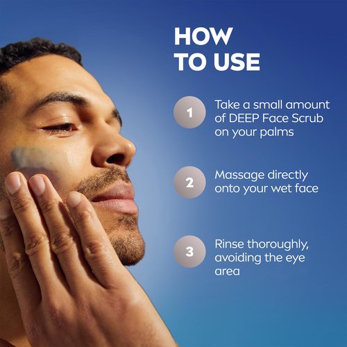 NIVEA MEN Deep Clean Face Wash and Scrub with Natural Charcoal, Exfoliating Face Wash for Men Removes Excess Oil, Dirt and Impurities, Beard Friendly Skin Care, 2.5 Fl Oz Tube, Pack of 3