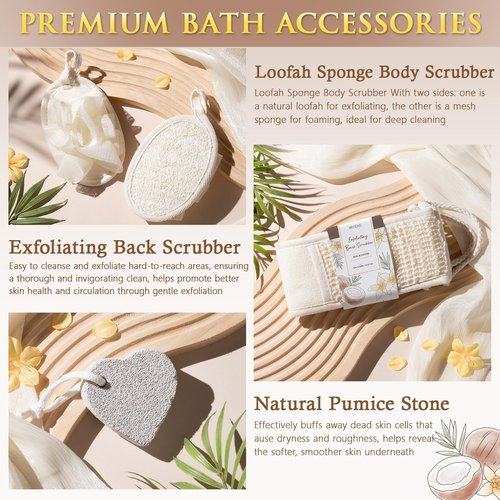 Birthday Gifts for Women, Vanilla Coconut Relaxing Spa Gift Baskets for Women Self Care Package Bath Gift Set, Home Bath and Body Kit Pamper Valentines Day Gifts for Her Womens Mom Friends Sister Wife