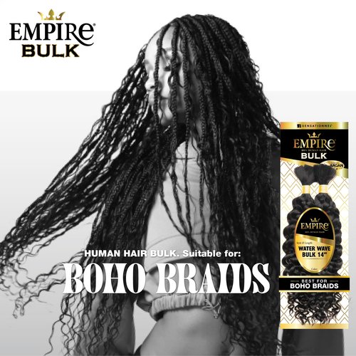 Sensationnel Empire Bulk Braiding – Water Wave Human Hair Braids for Knotless Boho Box or Curly Loosewave Styles 1 pack (14 inch, 1B OFFBLACK)