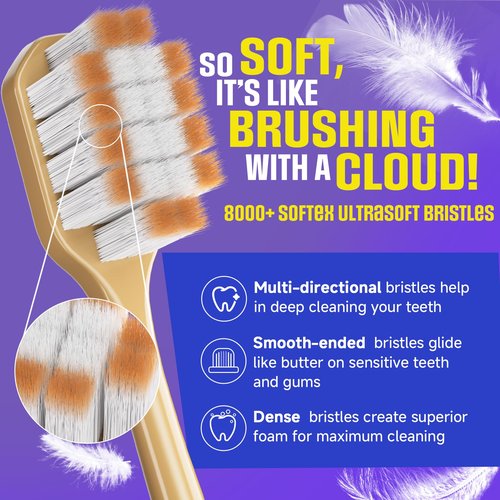 JBEIJIAN Extra Soft Toothbrush for Sensitive TeethWith ，10000 Bristles Nano Toothbrush Soft Bristles for Sensitive & Receding Gums, Perfect for Whiter Teeth, 6 Pack