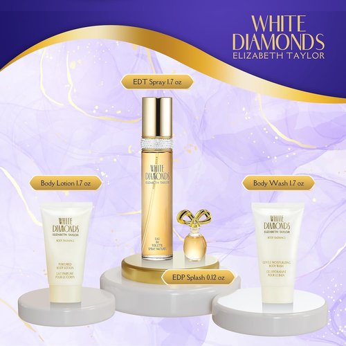 Elizabeth Taylor White Diamonds Perfume Gift Set - 4 Piece Collection | 1.7 Ounce EDT for Women