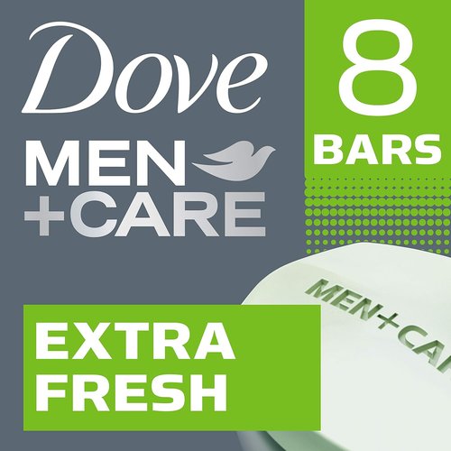 DOVE MEN + CARE 3-in-1 Bar Cleanser - Extra Fresh Hydrating Body, Face & Shaving Soap | 3.75 Ounce (Pack of 8)