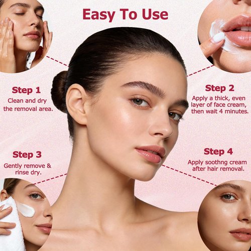 Facial Hair Removal Cream for Women + Soothing Cream – Gently and Painlessly Removes Peach Fuzz & Coarse Hair in 4 Minutes, Up to 7 Days Smooth Skin, Sensitive-Skin Safe,2.04 FL oz(Box of 1)