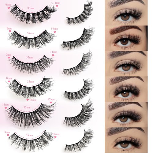 FARRED Lashes Natural False Eyelashes 6 Styles Wispy Strip Lash Pack 30 Pairs Cat Eye Fake Mink Eyelash Strips Short Fluffy Wispies Easy Lashes for Beginners Eye Lash Natural Looking for Daily Makeup