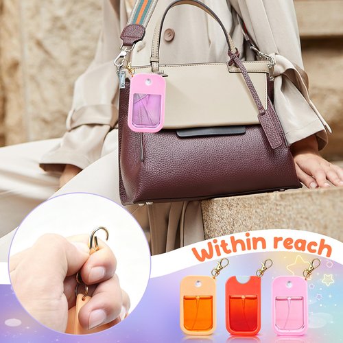 aeloer 3 Pcs Silicone Case with Keychain Compatible with Touchland Hand Sanitizer Spray Mist 1 fl oz, 3 Colors Anti-Slip Protective Case(Red,Pink,Orange)