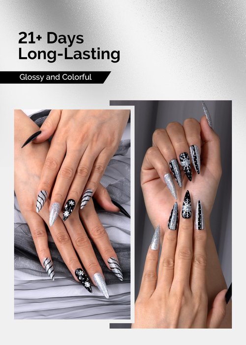 MelodySusie Thick Gel Polish Kit- 2 Pcs 15ml Sliver Glitter & Black Colors Polish Set Nail Art Manicure Salon Diy at Home Christmas Gift