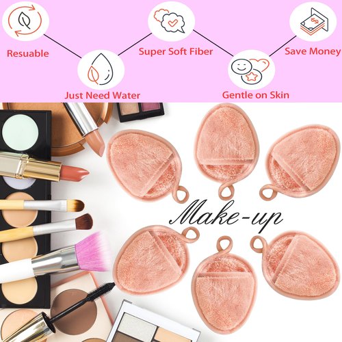 Reusable Makeup Remover Pads Soft Makeup Remover Cloths Washable Facial Makeup Cleansing Pads for Face,Lip,Eyes Orange 6PCS