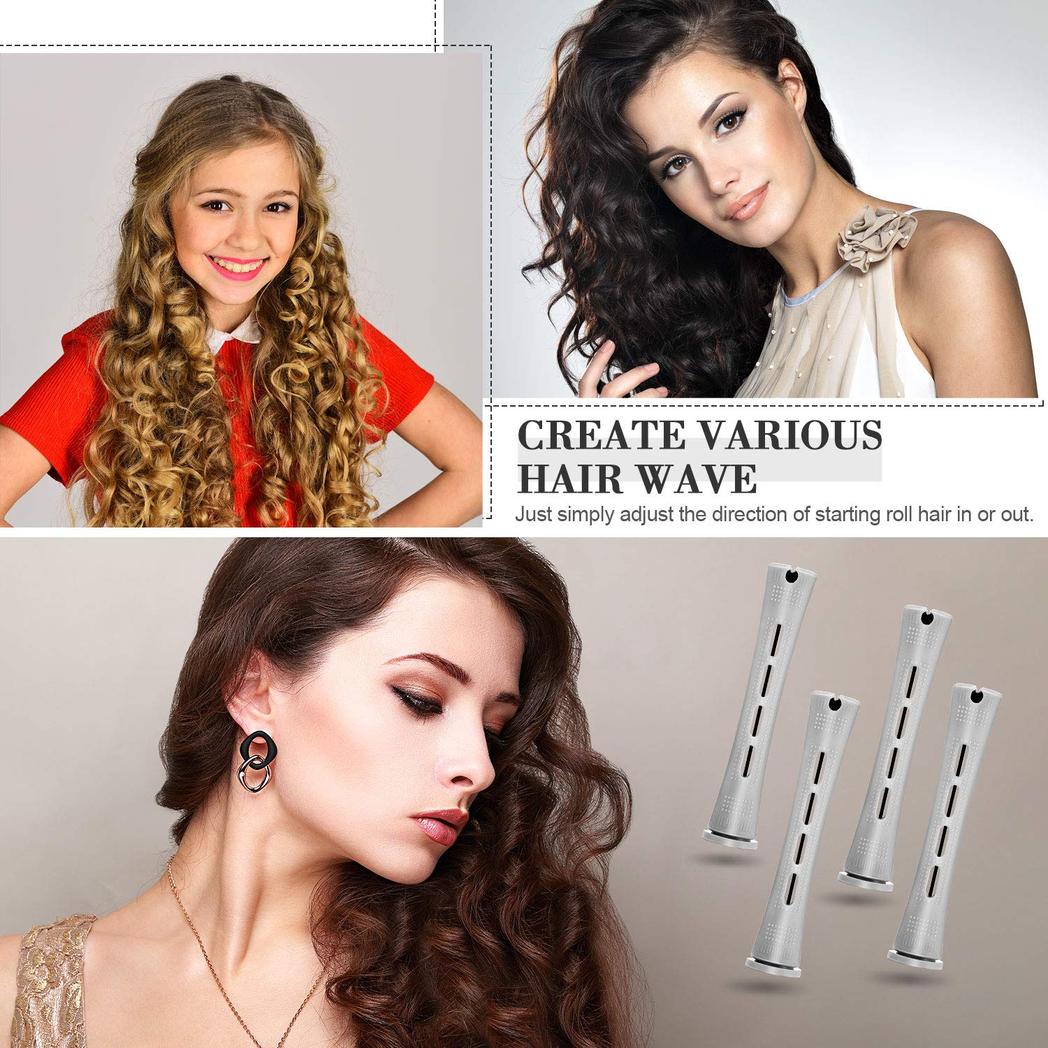 WILLBOND Cold Wave Rods - 36-Piece Hair Perm Rod Set with Steel Rat Tail Comb for Styling