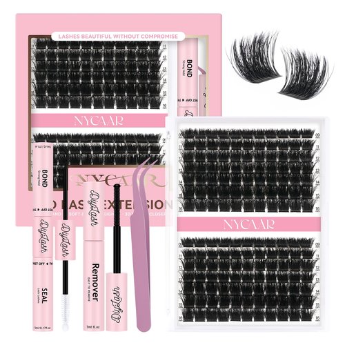 Lash Clusters 3D Effect Individual Lashes Kit NYCAAR 154pcs 200D D Curl 9-16MIX Eyelash Clusters Wispy Lashes Fluffy Cluster Lashes Kit with Lash Glue Remover Applicator Easy to Use for Beginners