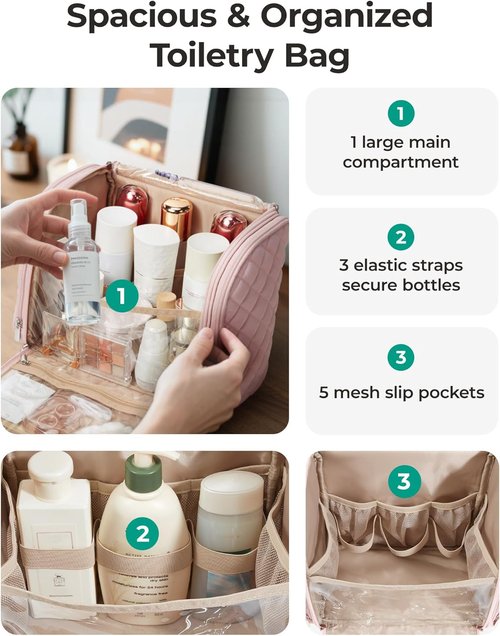BAGSMART Travel Toiletry Bag - Large Capacity Cosmetic Organizer with Hanging Hook & Water-Resistant Design